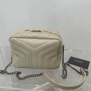 SAINT LAURENT
Calfskin Y Quilted Monogram Small Loulou Bowling Bag Oat